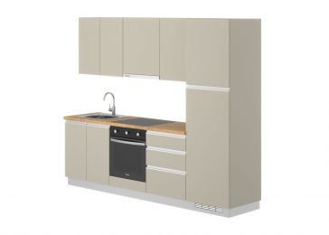 Blok kuhinja, Nera kašmir/kašmir/hrast chalet/hladnjak D, 260 cm