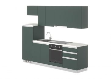 Blok kuhinja, Pia zeleno/zeleno/mramor/hladnjak L, 260 cm S6